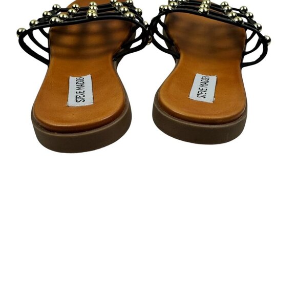 Steve Madden Beil Black With Gold Studs Caged Flat Sandals Women's Size 9 - Picture 3 of 5